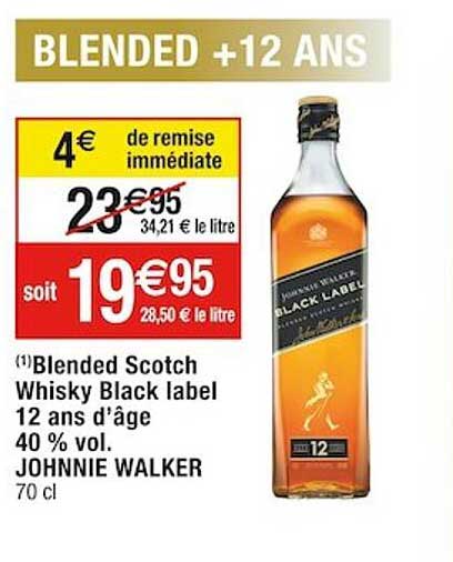 blended scotch whisky black label 12 ans d'âge 40% vol. johnnie walker