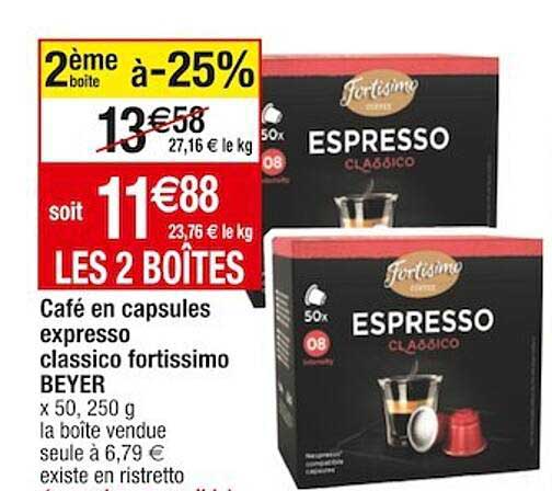 café en capsules expresso classico fortissimo beyer