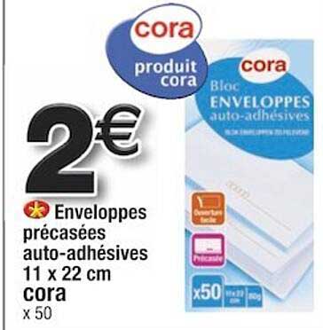 enveloppes précasées auto-adhésives 11 x 22 cm cora