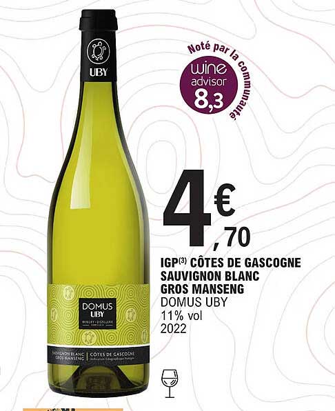 igp côtes de gascogne sauvignon blanc gros manseng domus uby 11% vol 2022