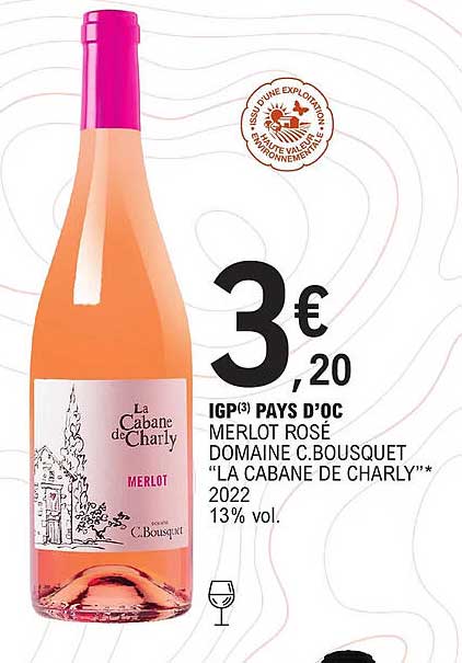 igp pays d'oc merlot rosé domaine c.bousquet "la cabane de charly" 2022