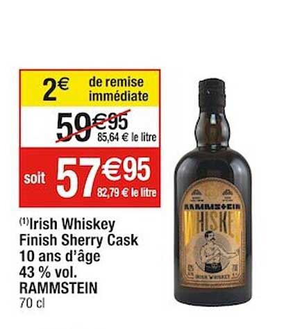 irish whiskey finish sherry cask 10 ans d'âge 43% vol. rammstein