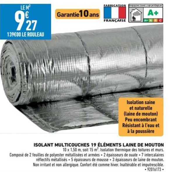 isolant multicouches 19 éléments laine de mouton