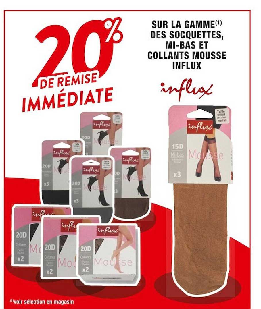 la gamme des socquettes, mi-bas et collants mousse influx