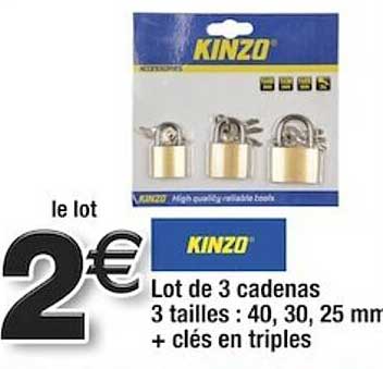 lot de 3 cadenas 3 tailles : 40, 30, 25 mm + clés en triples kinzo