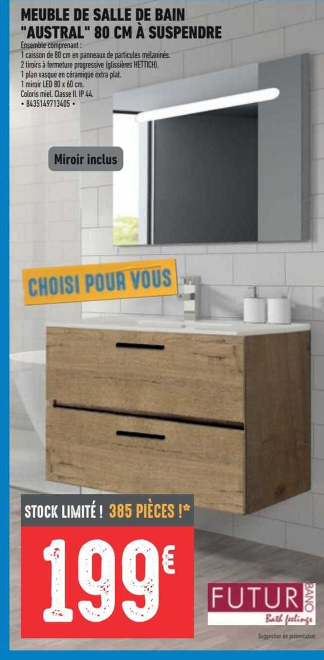 meuble de salle de bain "austral" 80 cm à suspendre