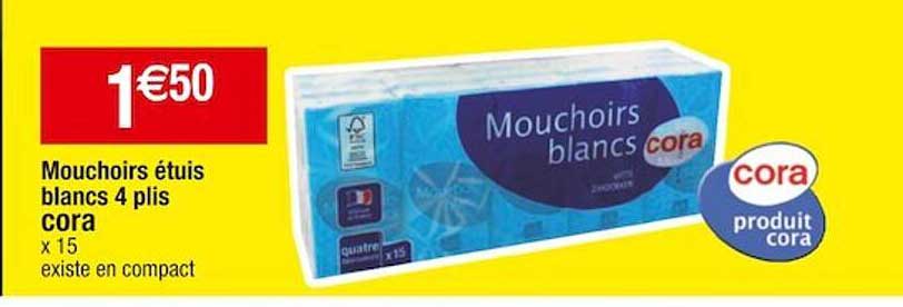 mouchoirs étuis blancs 4 plis cora