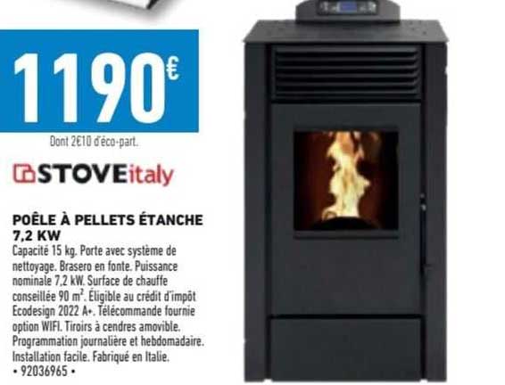 Poêle à Pellets étanche 7,2kw Stove Italy