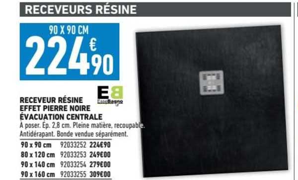 receveur résine effet pierre noire évacuation centrale