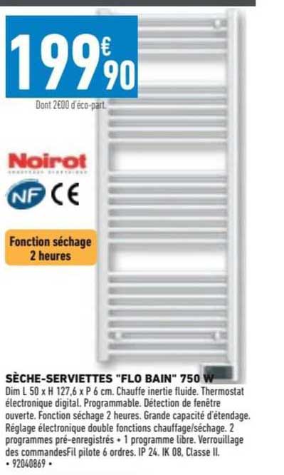 sèche-serviettes "flo bain" 750 w noirot
