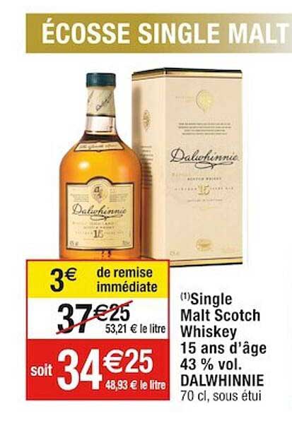 single malt scotch whiskey 15 ans d'âge 43% vol. dalwhinnie