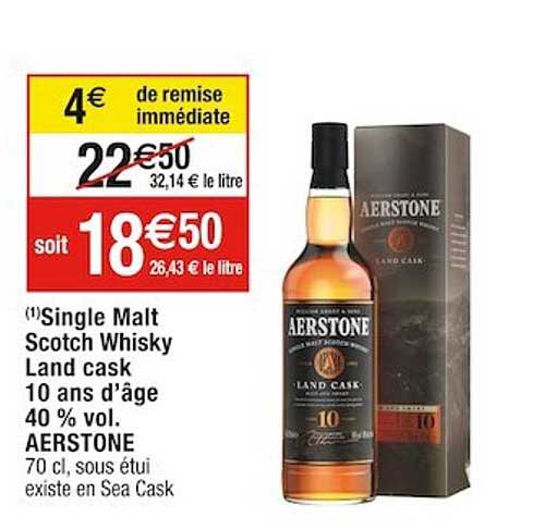 single malt scotch whisky land cask 10 ans d'âge 40% vol. aerstone
