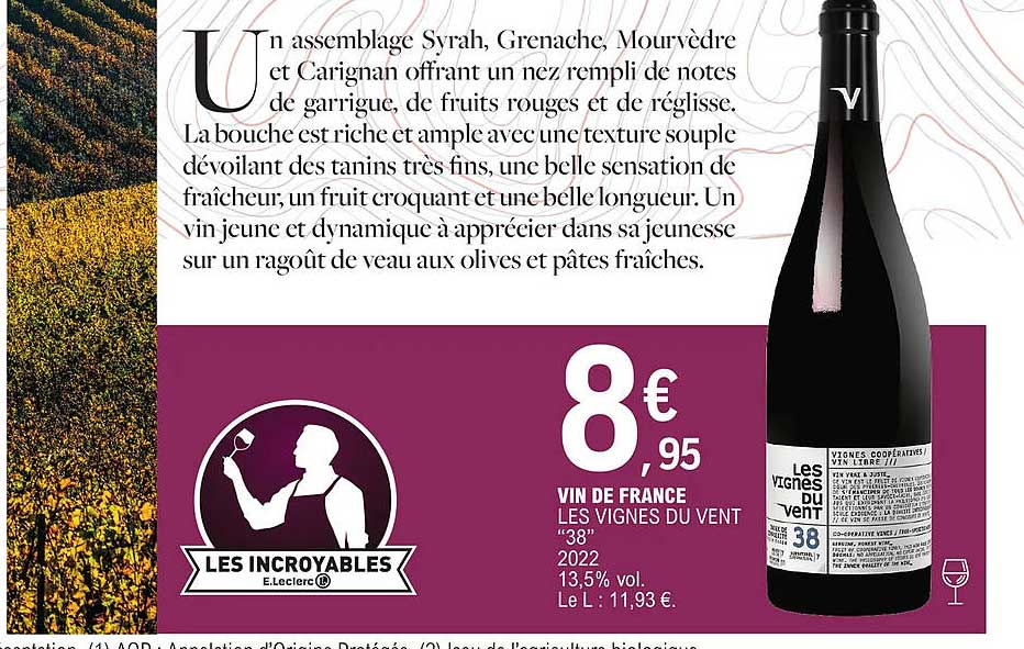 vin de france les vignes du vent "38" 2022
