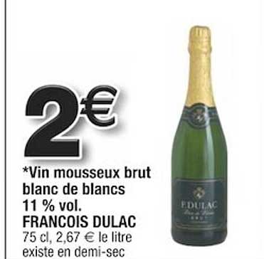 vin mousseux brut blanc de blancs 11% vol. françois dulac