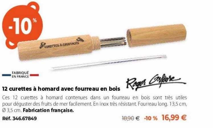 12 curettes à homard avec fourreau en bois