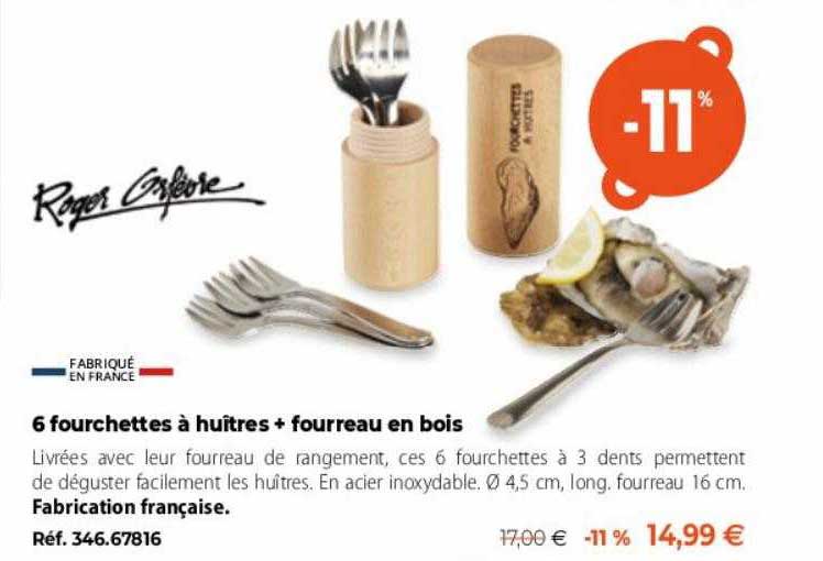 6 fourchettes à huîtres + fourreau en bois
