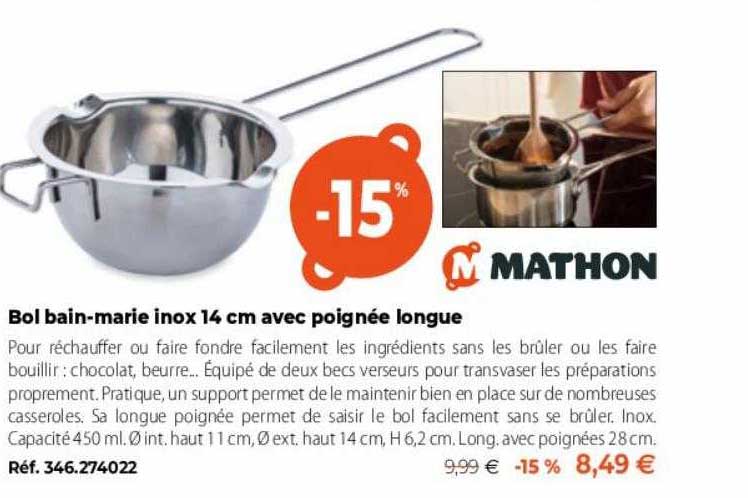 bol bain-marie inox 14 cm avec poignée longue