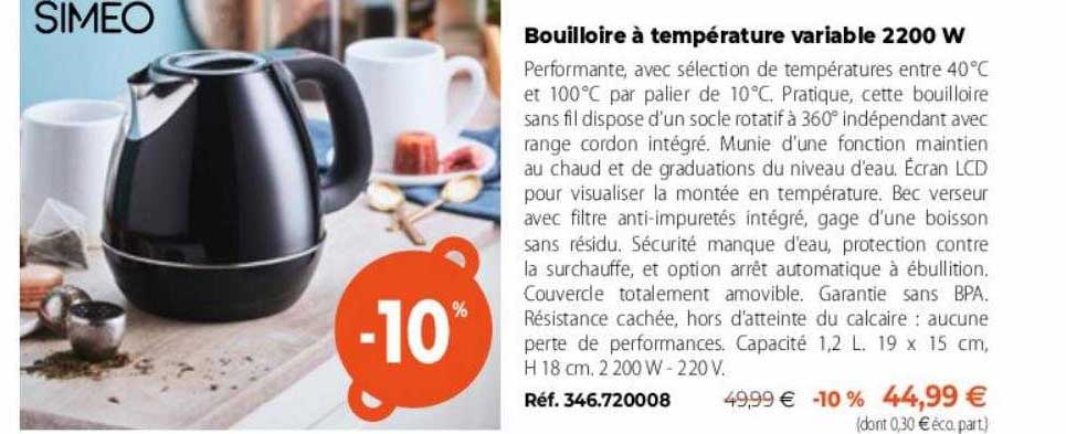 bouilloire à température variable 2200 w