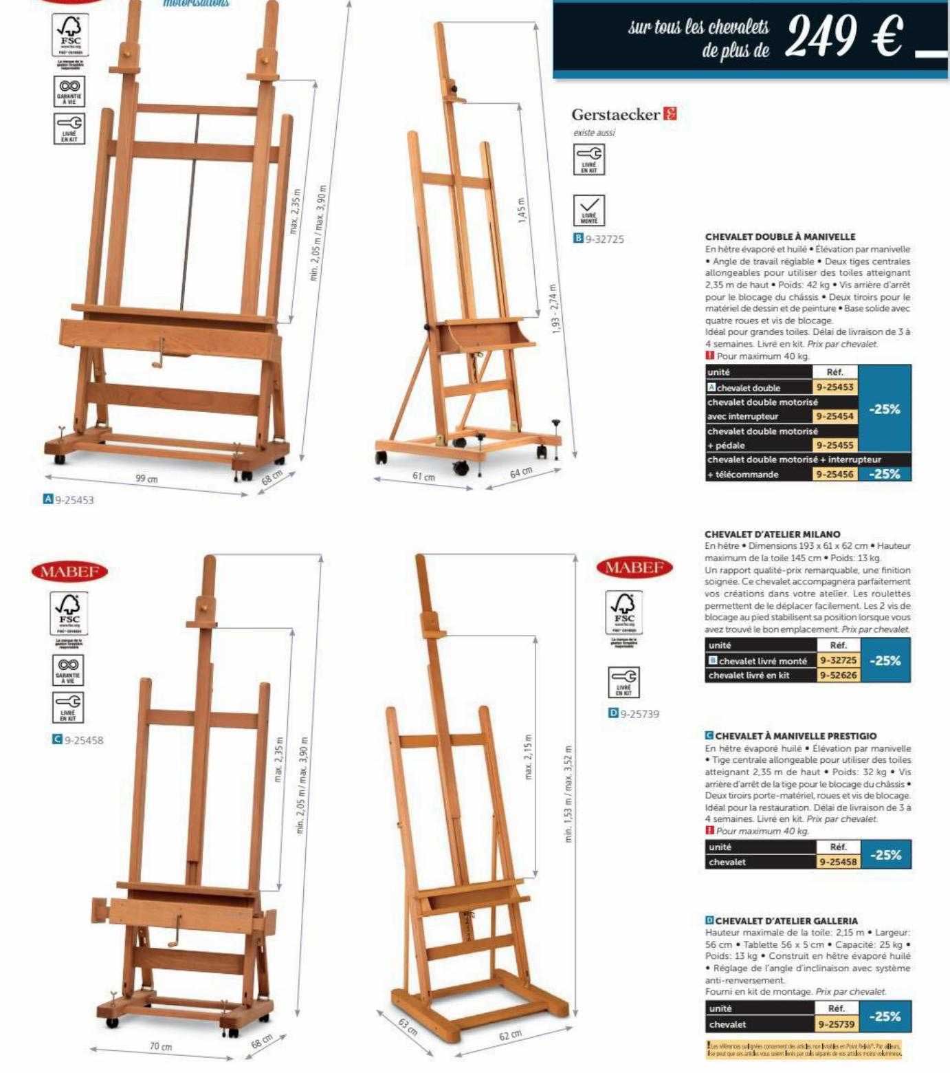 chevalet double à manivelle, chevalet d'atelier milano