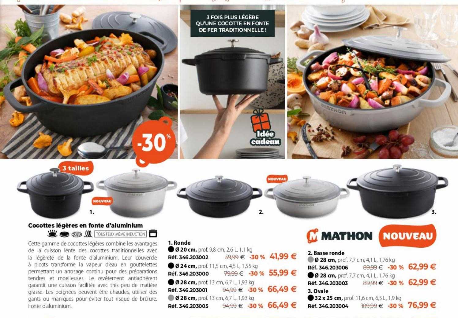 cocottes légères en fonte d'aluminium