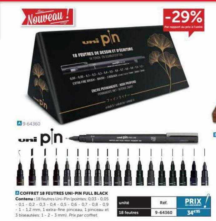Coffret 18 Feutres Uni-pin Full Black