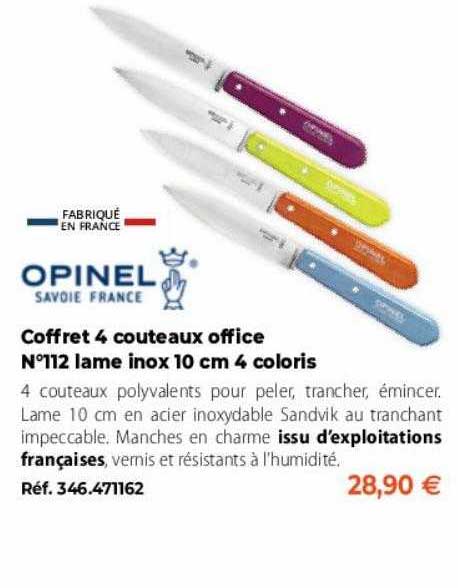 coffret 4 couteaux office n°112 lame inox 10 cm 4 coloris