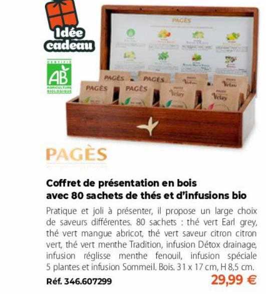 Coffret De Présentation En Bois Avec 80 Sachets De Thés Et D'infusions Bio