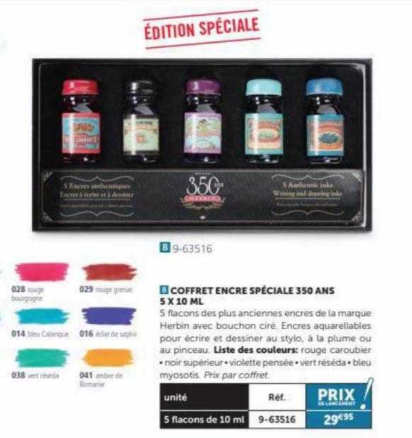 coffret encre spéciale 350 ans 5 x 10 ml