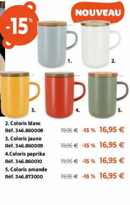 coloris blanc, coloris jaune, coloris paprika, coloris amande
