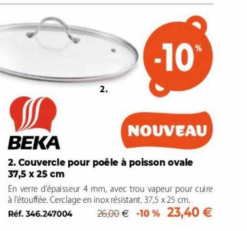Couvercle Pour Poêle à Poisson Ovale 37,5 X 25 Cm Beka
