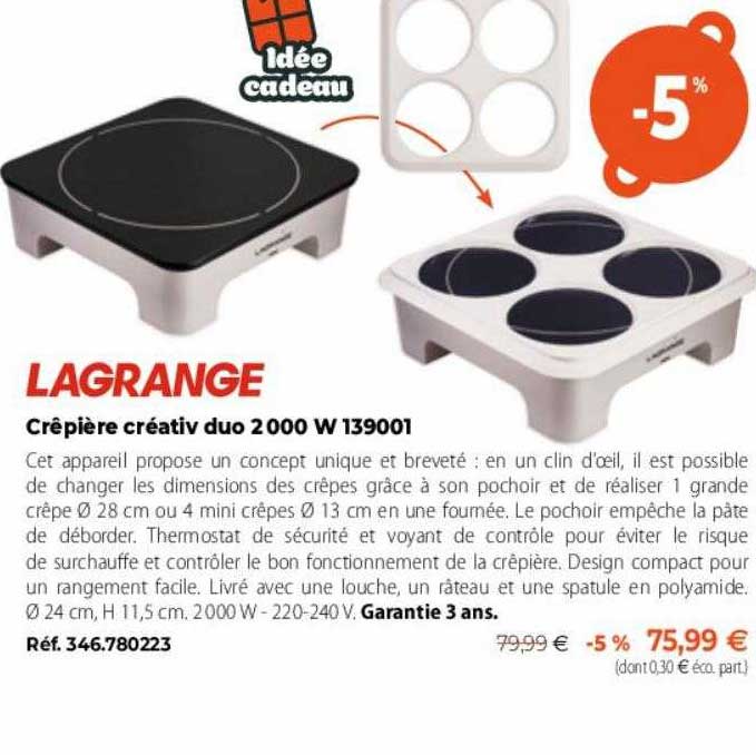 crêpière créativ duo 2000 w 139001 lagrange