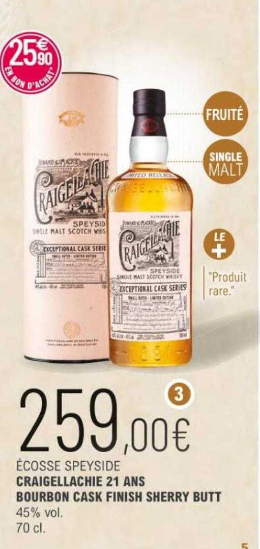 écosse speyside craigellachi 21 ans  bourbon cask finish sherry butt