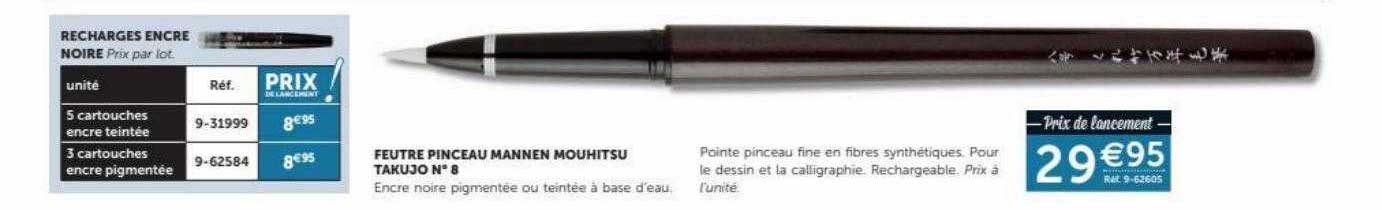 feutre pinceau mannen mouhitsu takujo n° 8, recharges encre noire