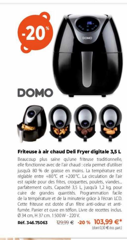 friteuse à air chaud deli fryer digital 3,5 l domo