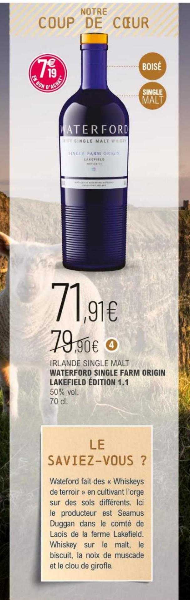 irlande single malt  waterford single farm origin lakefield édition 1.1