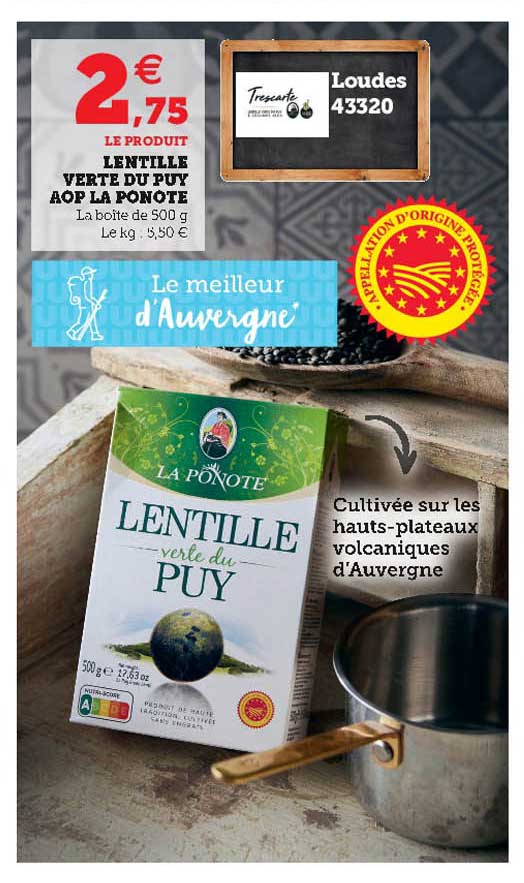 lentille verte du puy aop la ponote