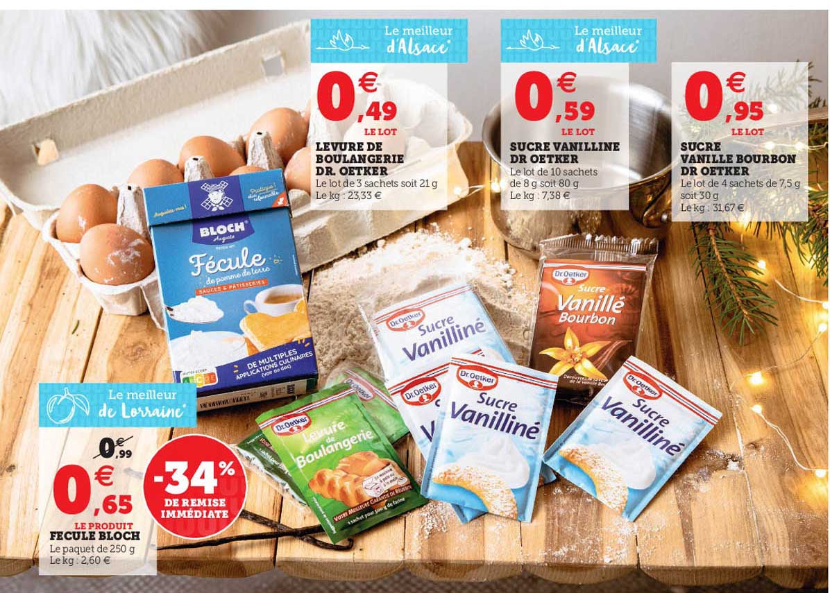 levure de boulangerie dr. oetker, sucre vanlline dr oetker, sucre vanillé bourbon dr. oetker, fecule bloch