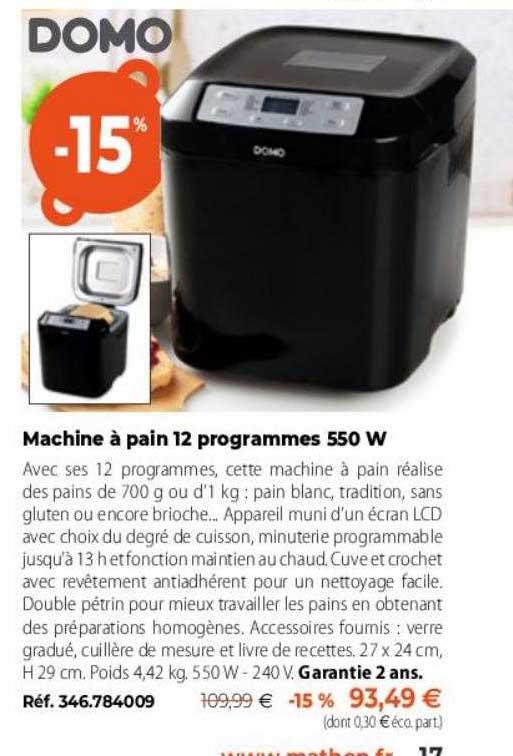 machine à pain 12 programmes 550 w