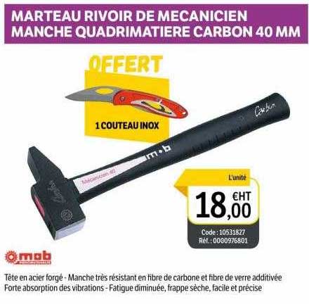 marteau rivoir de mécanicien manche quadri matière carbon 40 mm