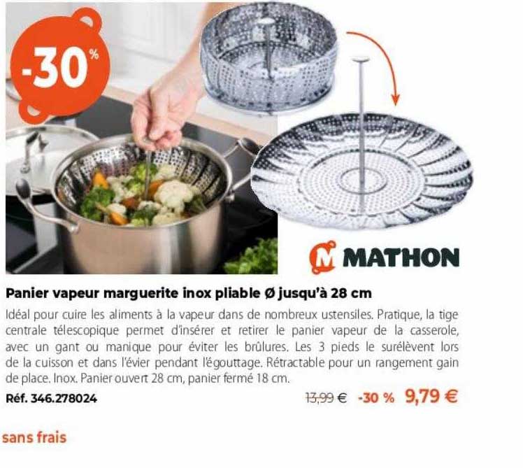 panier vapeur marguerite inox pliable ø jusqu'à 28 cm
