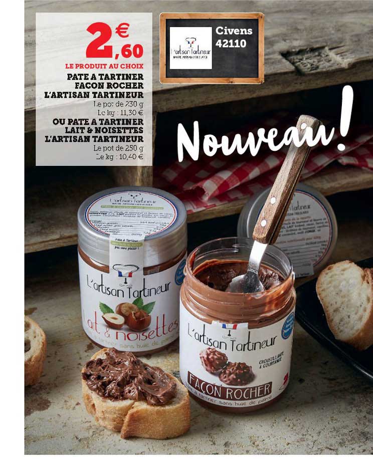 pâte à tartiner façon rocher l'artisan tartineur ou pâte à tartiner lait & noisettes l'artisan tartineur