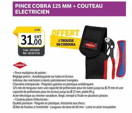 pince cobra 125 mm + couteau électricien knipex