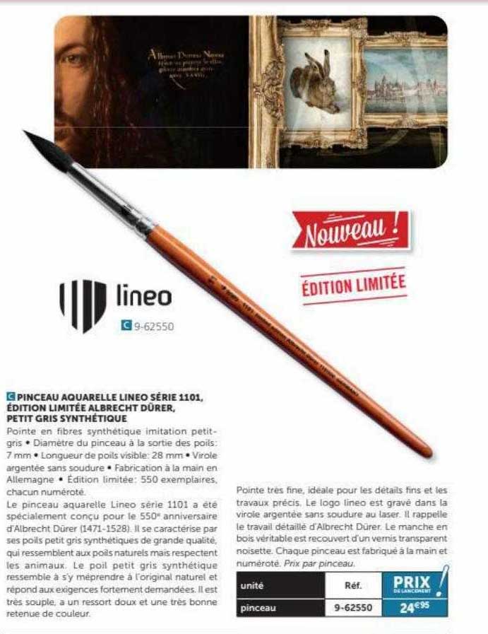Pinceau Aquarelle Lineo Série 1101, édition Lumitée Albrecht Durer, Petit Gris Synthétique Lineo