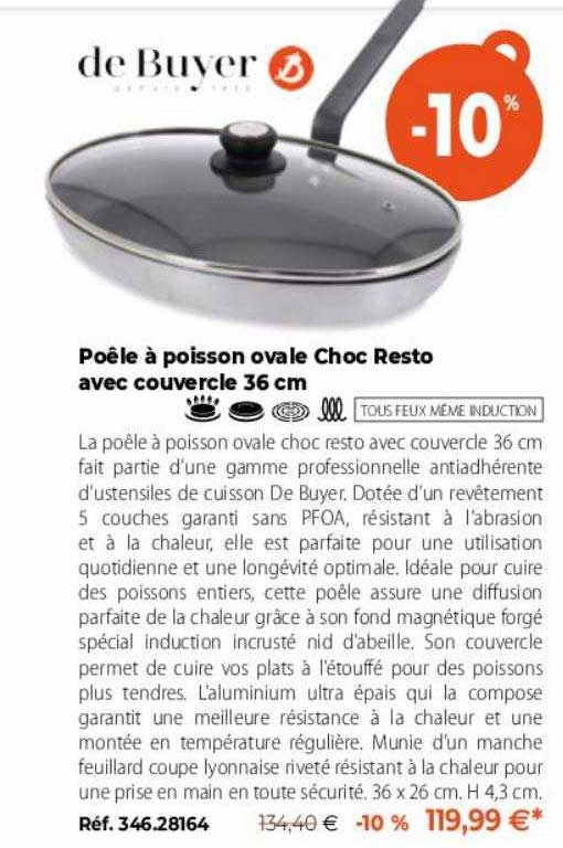 poêle à poisson ovale choc resto avec couvercle 36 cm