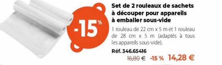 set de 2 rouleaux de sachets à découper pour appareils à emballer sous-vide