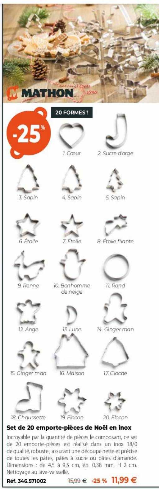 set de 20 emporte-pièces de noël en inox