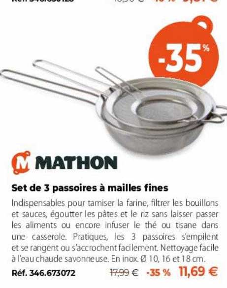 set de 3 passoires à mailles fines