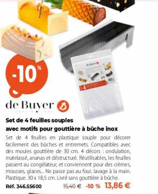 set de 4 feuilles souples avec motifs poru gouttière à bûche inox
