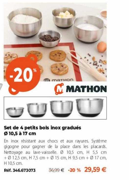set de 4 petits bois inox gradués ø 10,5 à 17 cm