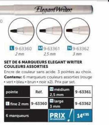 set de 6 marqueurs élégant writer couleurs assorties